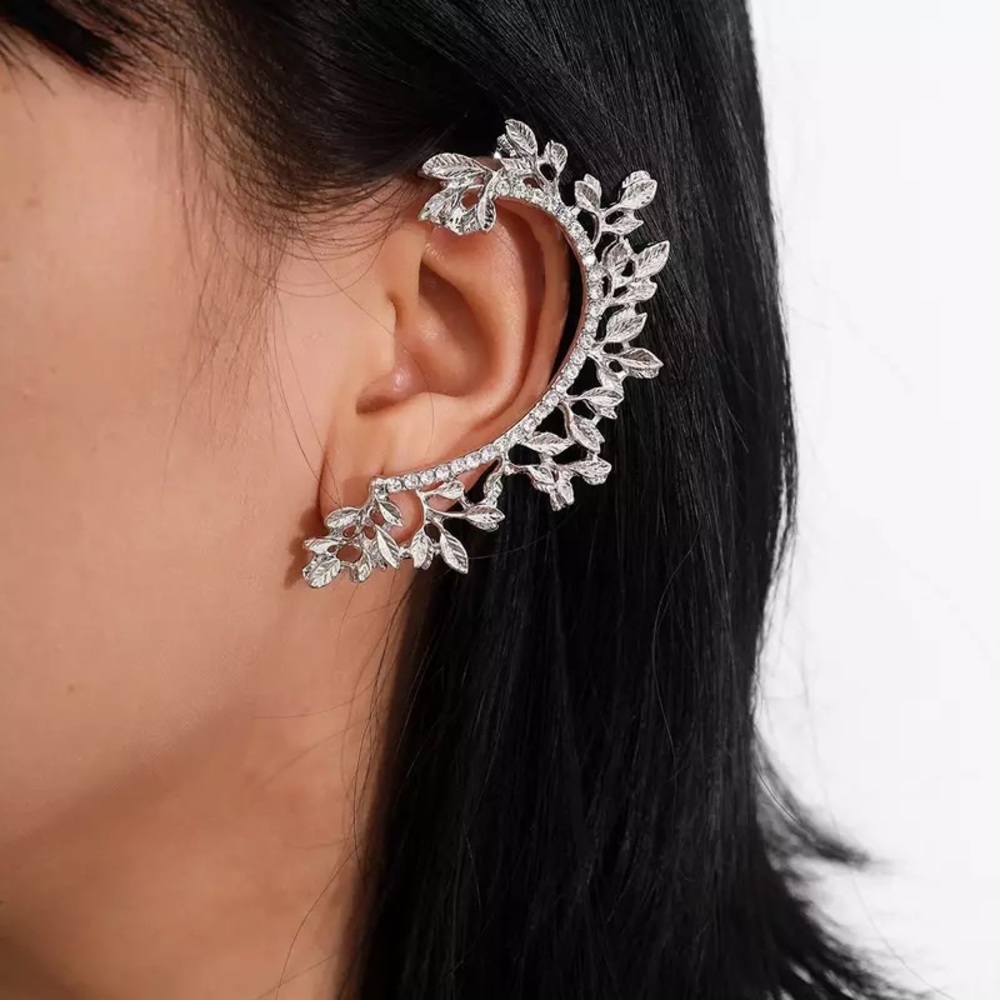 Whimsical Crystal Fairy Leaves Earring Cuff - Picture 10 of 16